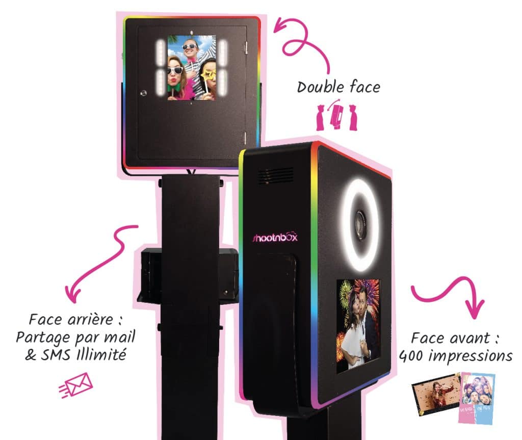 photo booth vegas shootnbox 2en1 ring light écran tactile imprimante tirage papier