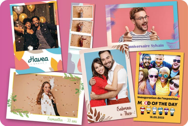 plusieurs photos imprimées avec contour personnalisé de gens heureux