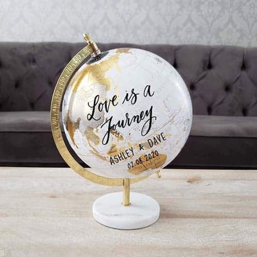 globe terrestre blanc mariage ashley dave livre d'or personnalisé voyage