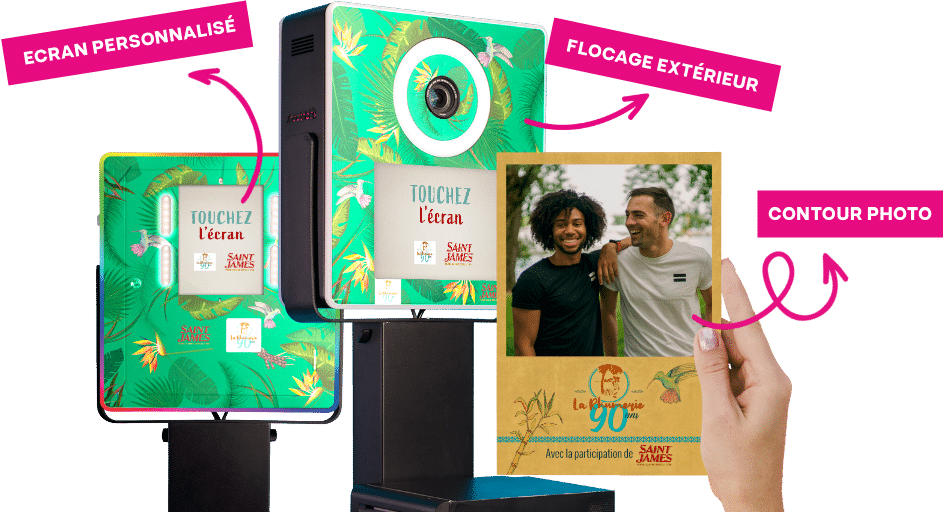 photobooth personnalisé borne photo flocage habillage extérieur tirage papier impression contour écran d'accueil