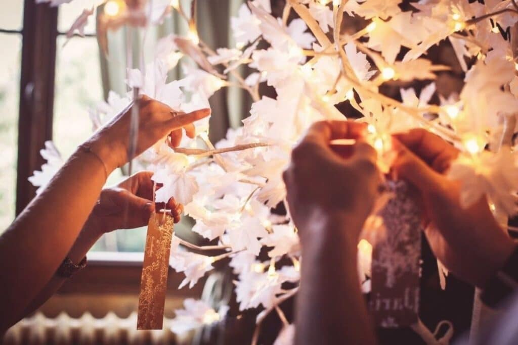 arbre à voeux mariage feuille blanche artificiel carte souvenir main accroche carte