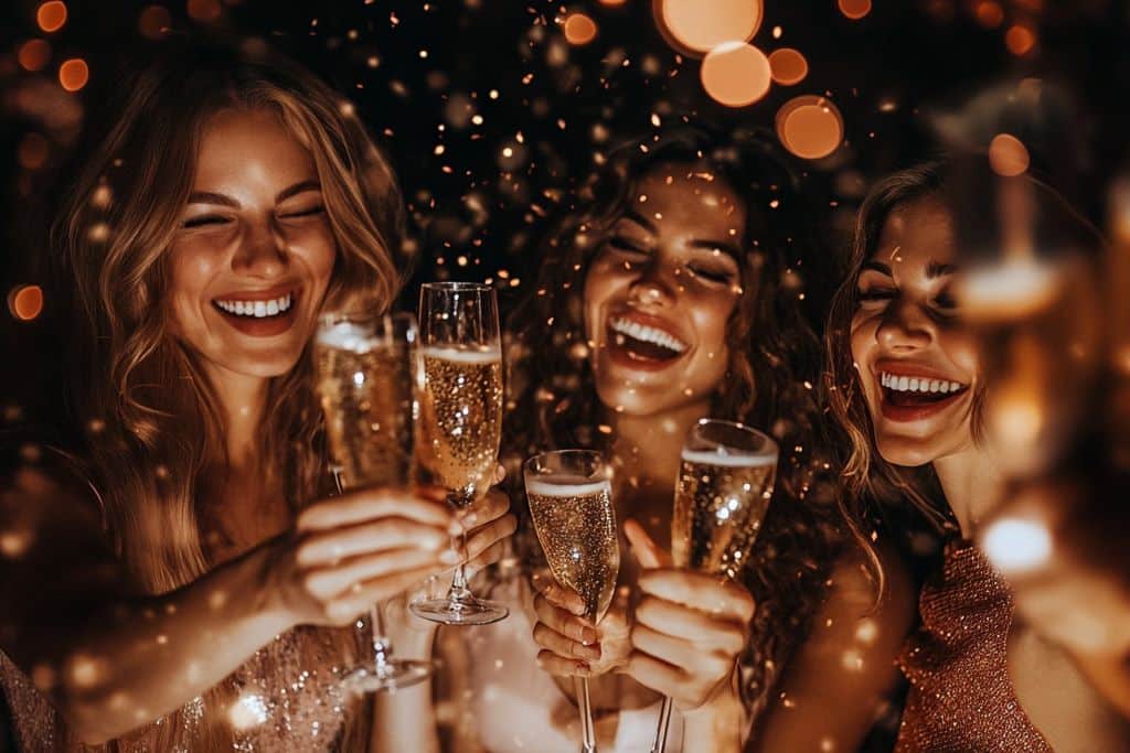 fetealcoolisé champagne coupe verre filles soirée amusement rigolade party grosse ambiance