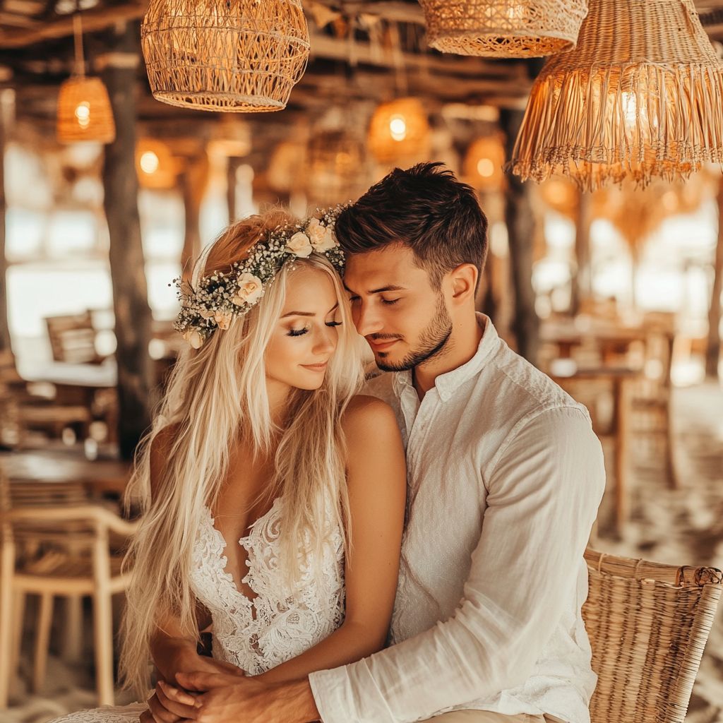 robe mariée couronne fleurs bohème homme chemise lin gaz coton