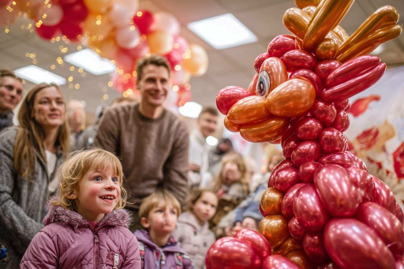 Sculpteur de ballons pour enfants lors d’un arbre de Noël en entreprise