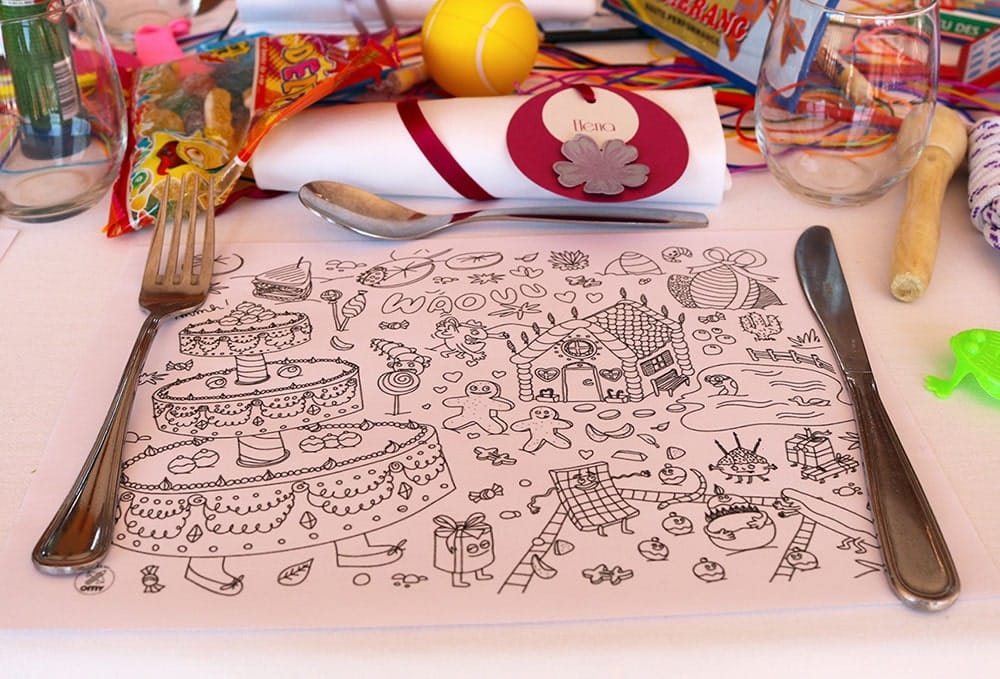 set de table à colorier enfant mariage repas diner