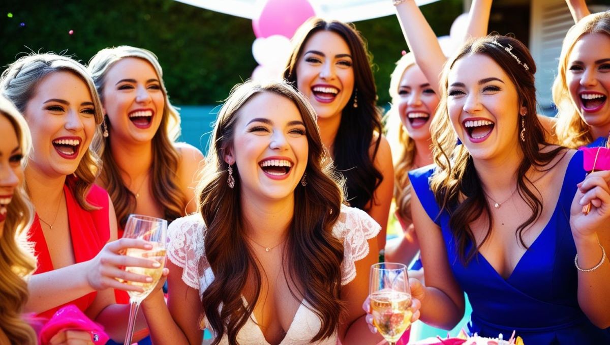 groupe de filles qui fetent un enterrement de vie de jeune fille evjf coupe de champagne photos