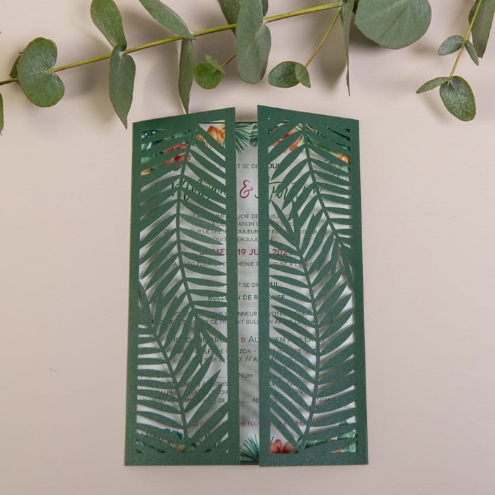 faire part mariage pliage feuille palmier creation diy artisique vert
