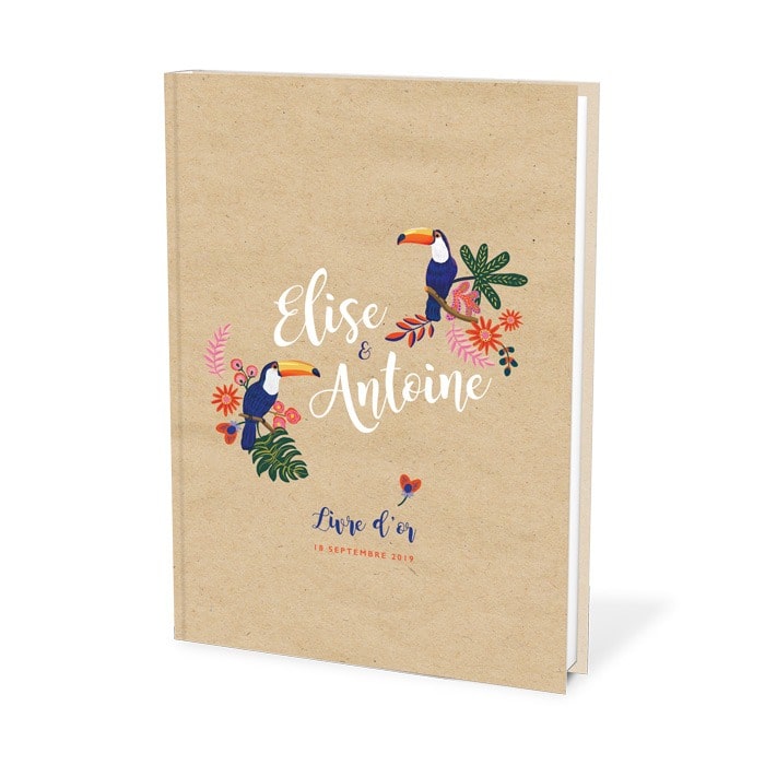 livre d'or de mariage décor motif toucan elise et antoine