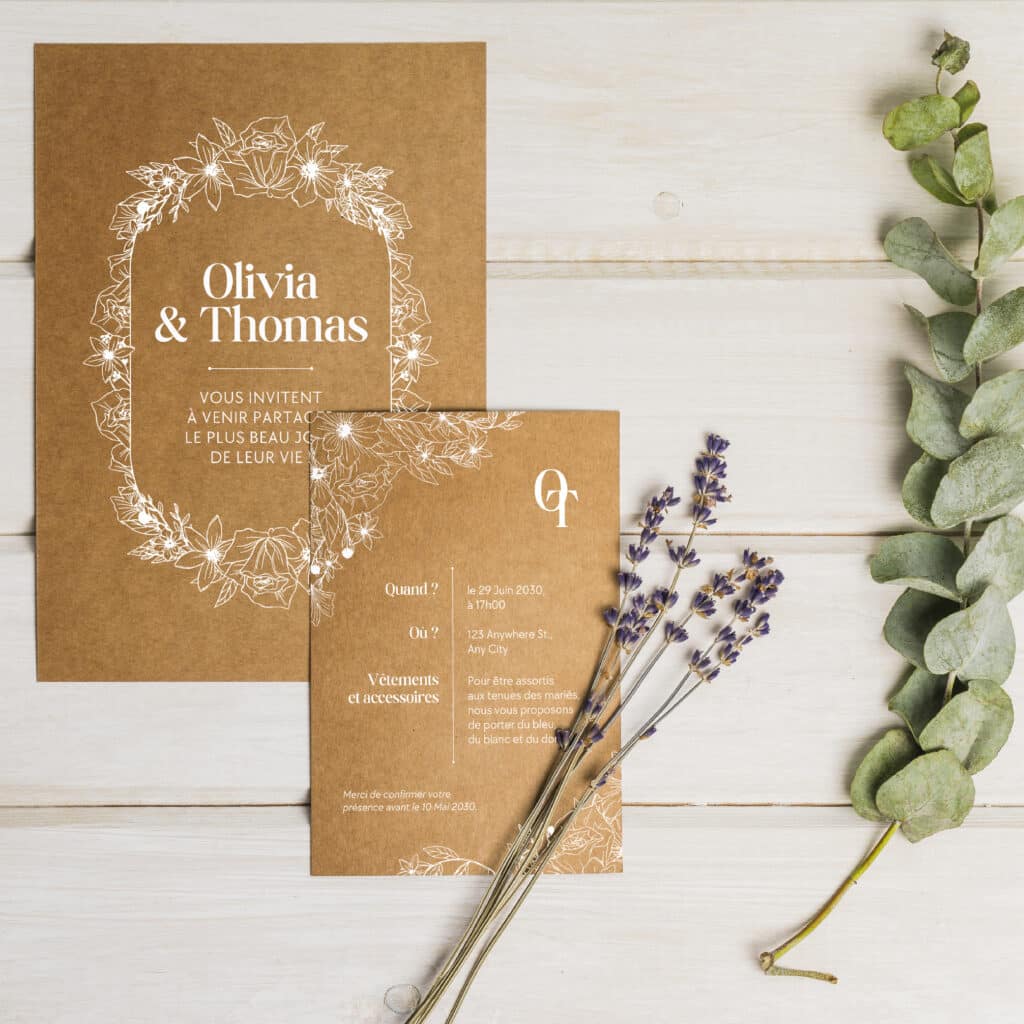 faire part mariage papier kraft photo mariés carton invitation