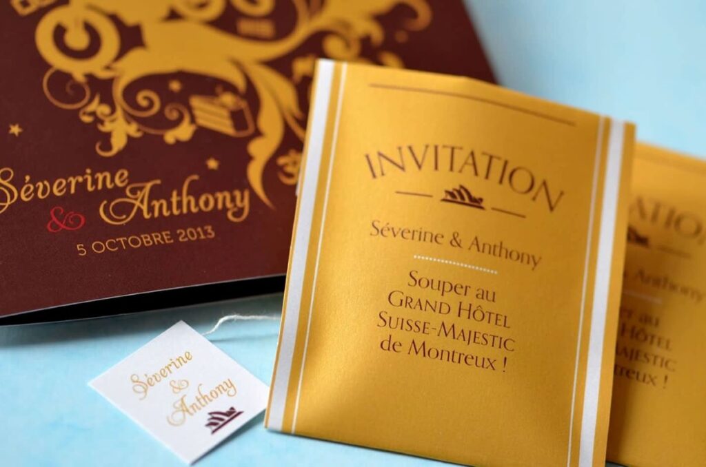 sachet de thé jaune faire part mariage original burgundy bordeaux invitation