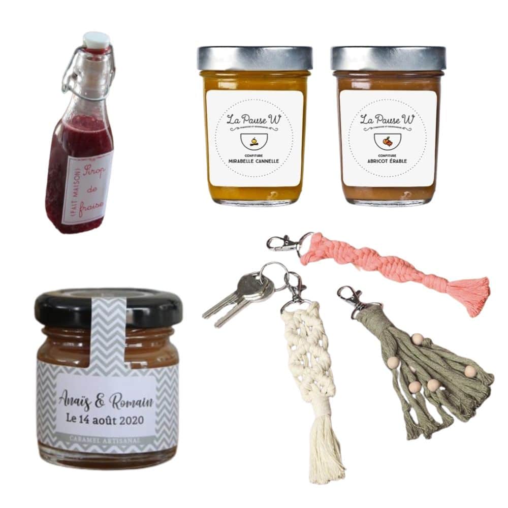 pot caramel beurre salé porte clé macramé confiture sirop bouteille verre