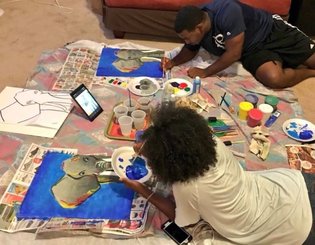 soirée en couple atelier peinture toile au sol éléphant activité