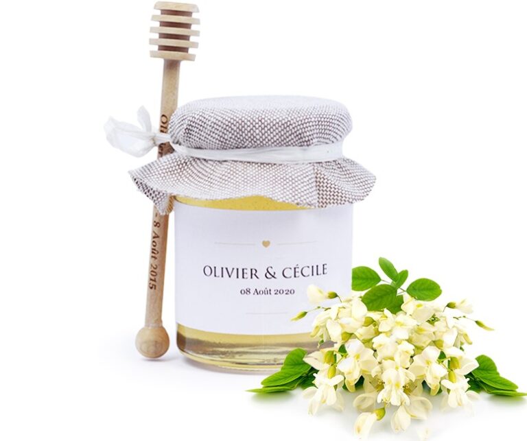 pot de meil bio personnalisable cuillere bois prénom étiquette dentelle