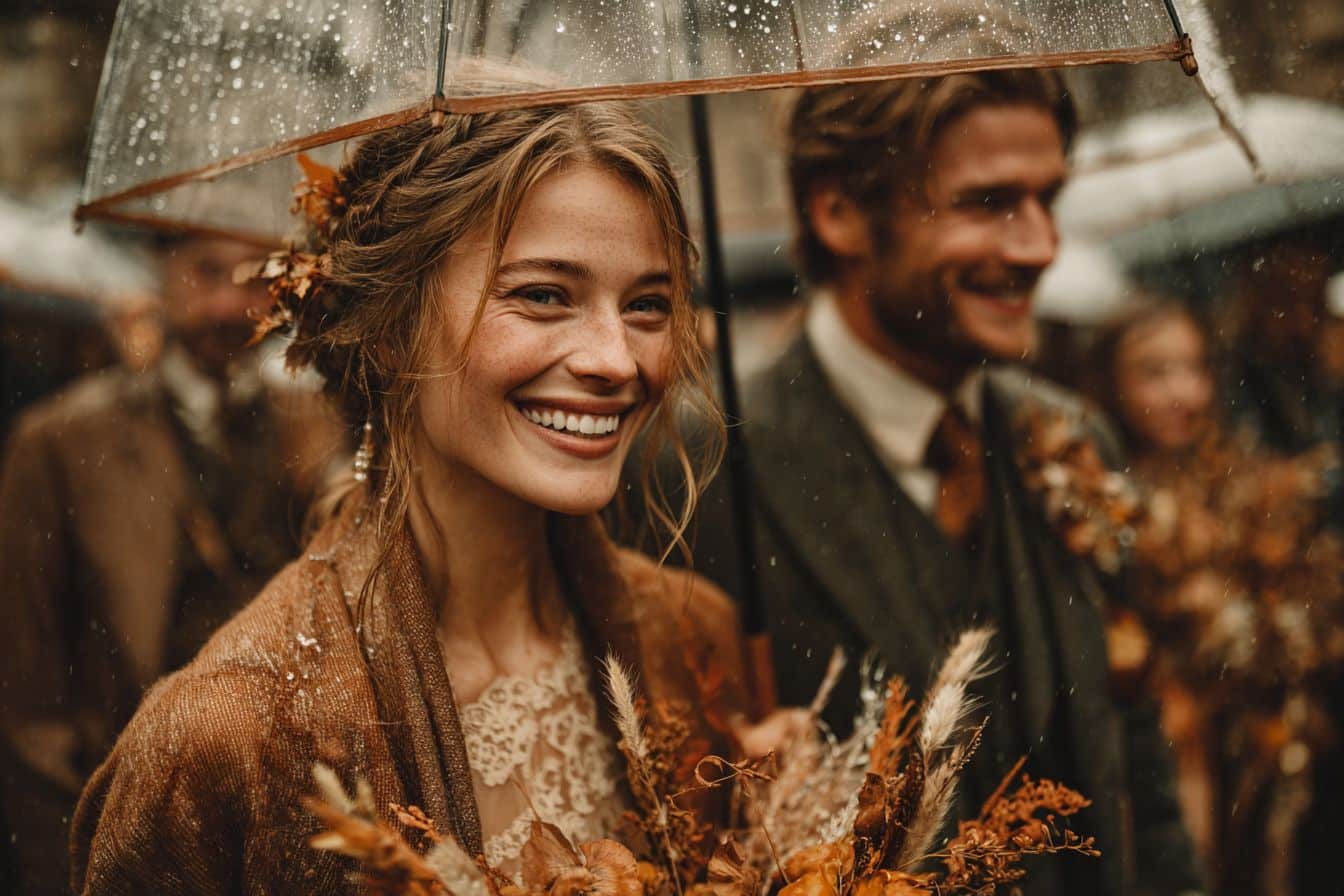 tenue mariés arrivée mairie sous la pluie temps meteo pluvieuse cérémonie