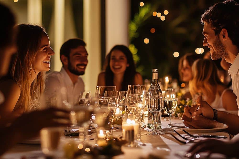 diner entre amis repas mariage célébration intime soirée nuit restaurant maison