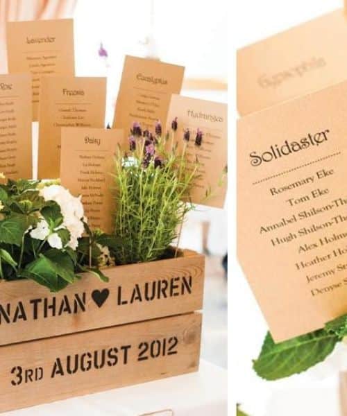 caisse en bois potager pot de fleur plan de table original mariage pour place numéro des invités