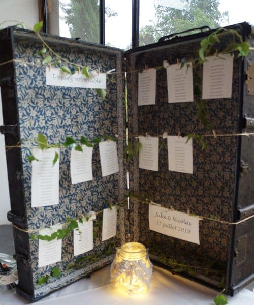 plan de table mariage valise lvmf vuitton louis retro vintage chic luxe place invité repas cérémonie