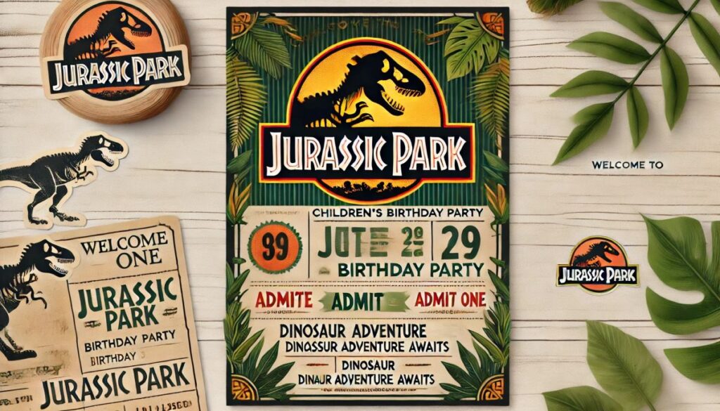invitation à un gouter d'anniversaire d'enfant en forme de billet pour jurassic park