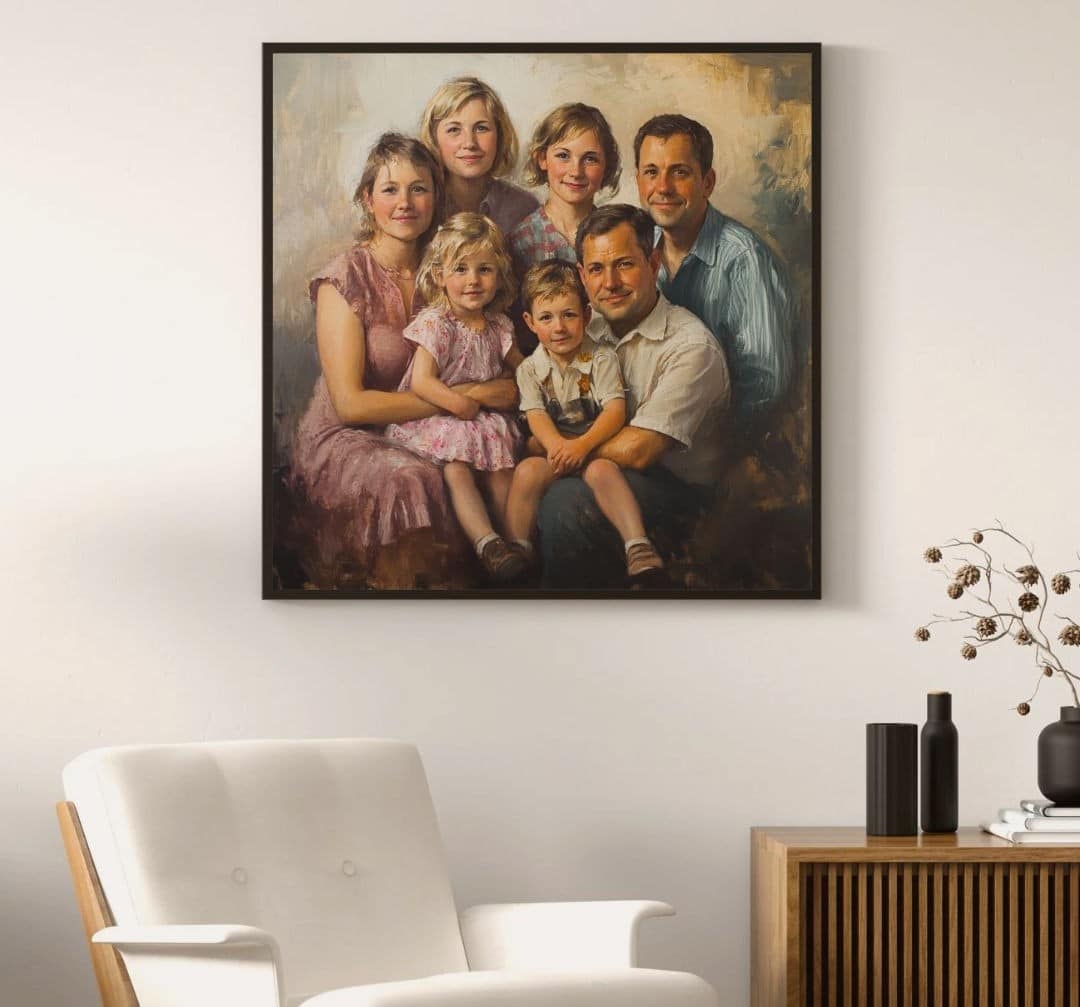 tableau portrait de famille peinture dessin salon moderne cadre minimaliste décoration personnalisée