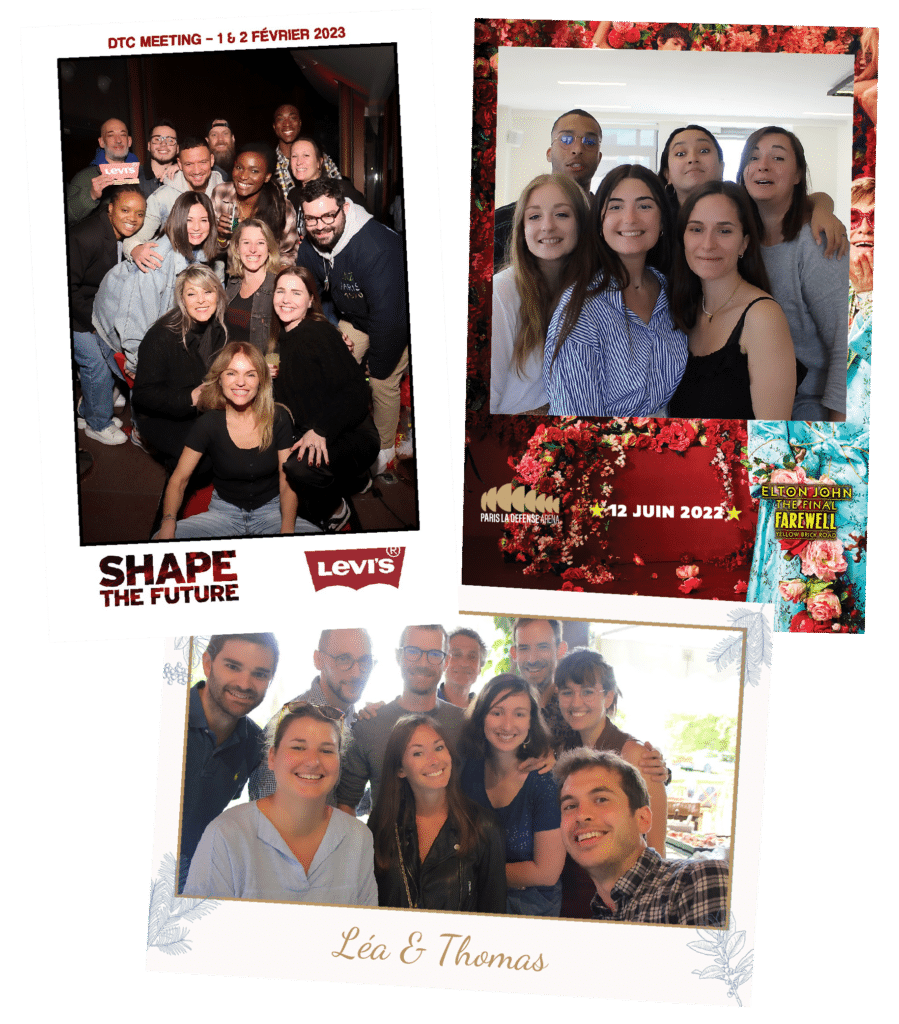 cadre photobooth impression de photos clients levis paris la défense arena mariage exemples contour papier fond personnalisé
