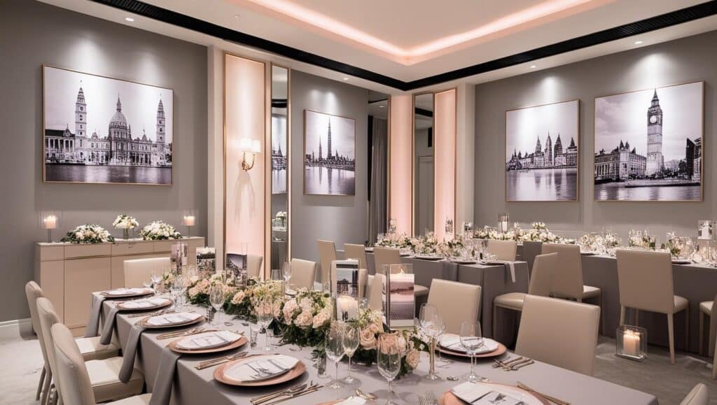 déco salle de repas mariage restaurant tableau metropole du monde paris berlin londres