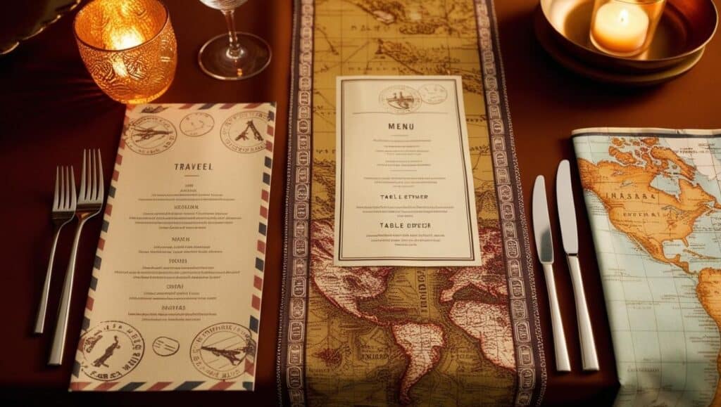 deco table sur le theme du voyage chemin de table menu