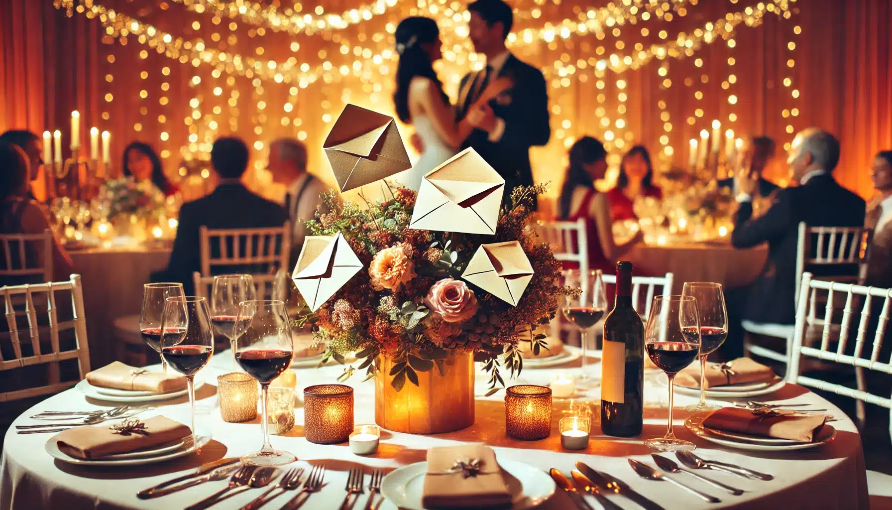 table de mariage couple mariés enveloppe donation cadeau soirée diner