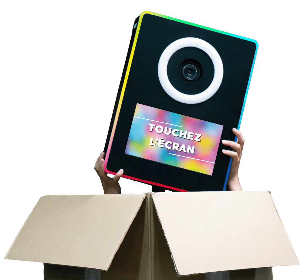 borne photo vegas slim photobooth shootnbox livraison colis touchez l'écran ring light
