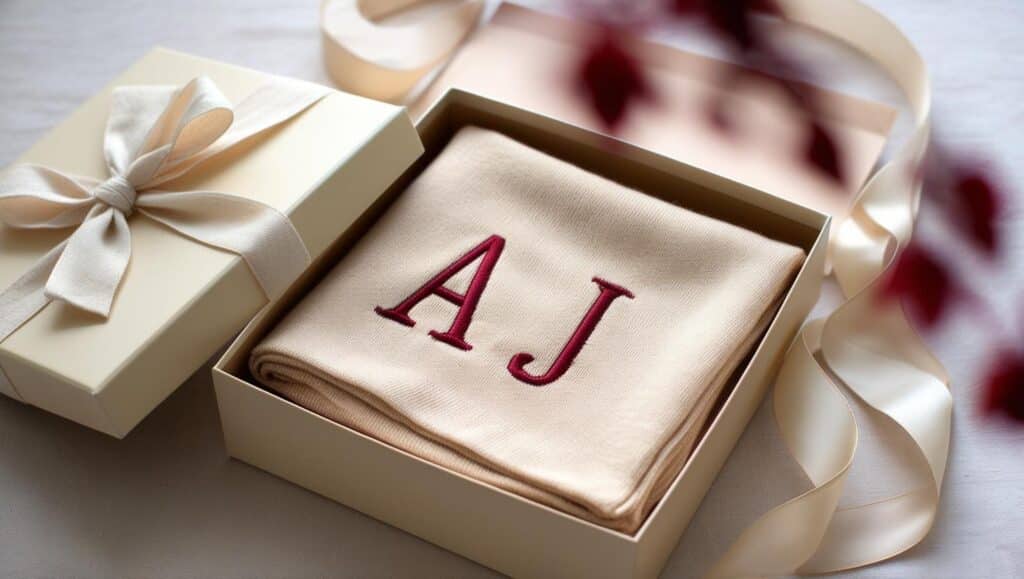 boite cadeau écharpe brodée coton initiale cadeau mariage couple homme femme