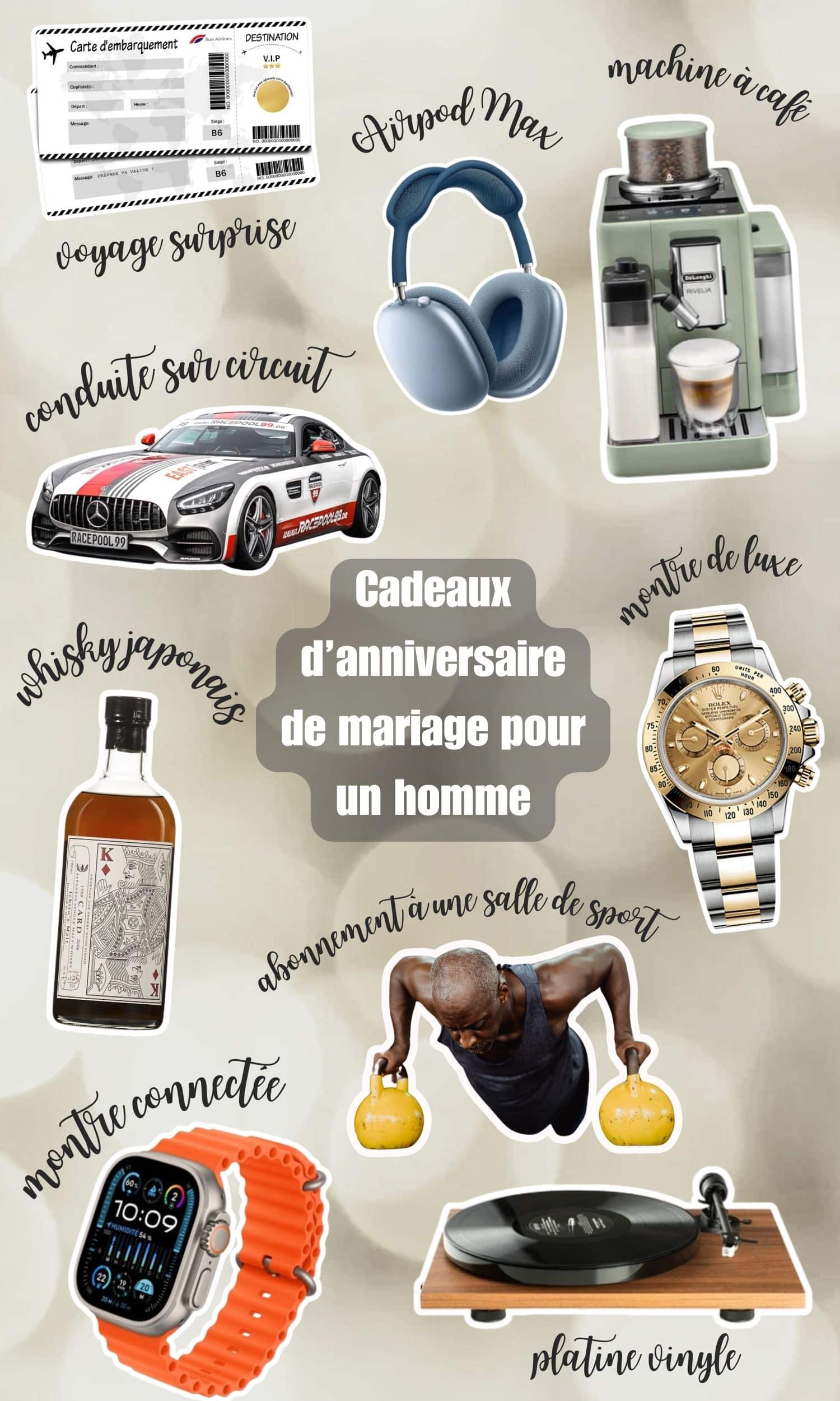 idée cadeau pour homme montre apple watch ultra platine conduite circuit voiture whisky japonais machine delonghi café rolex voyage billet d'avion