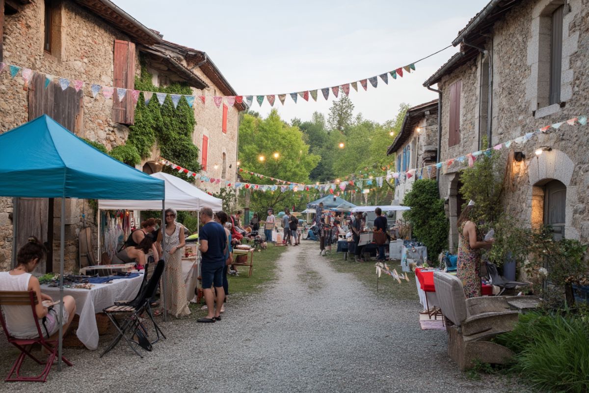 campagne française fête de village vieilles pierres habitant brocante