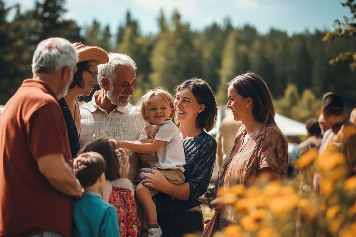 famille unie rassemblée plusieurs générations grands père petit enfant soleil d'été