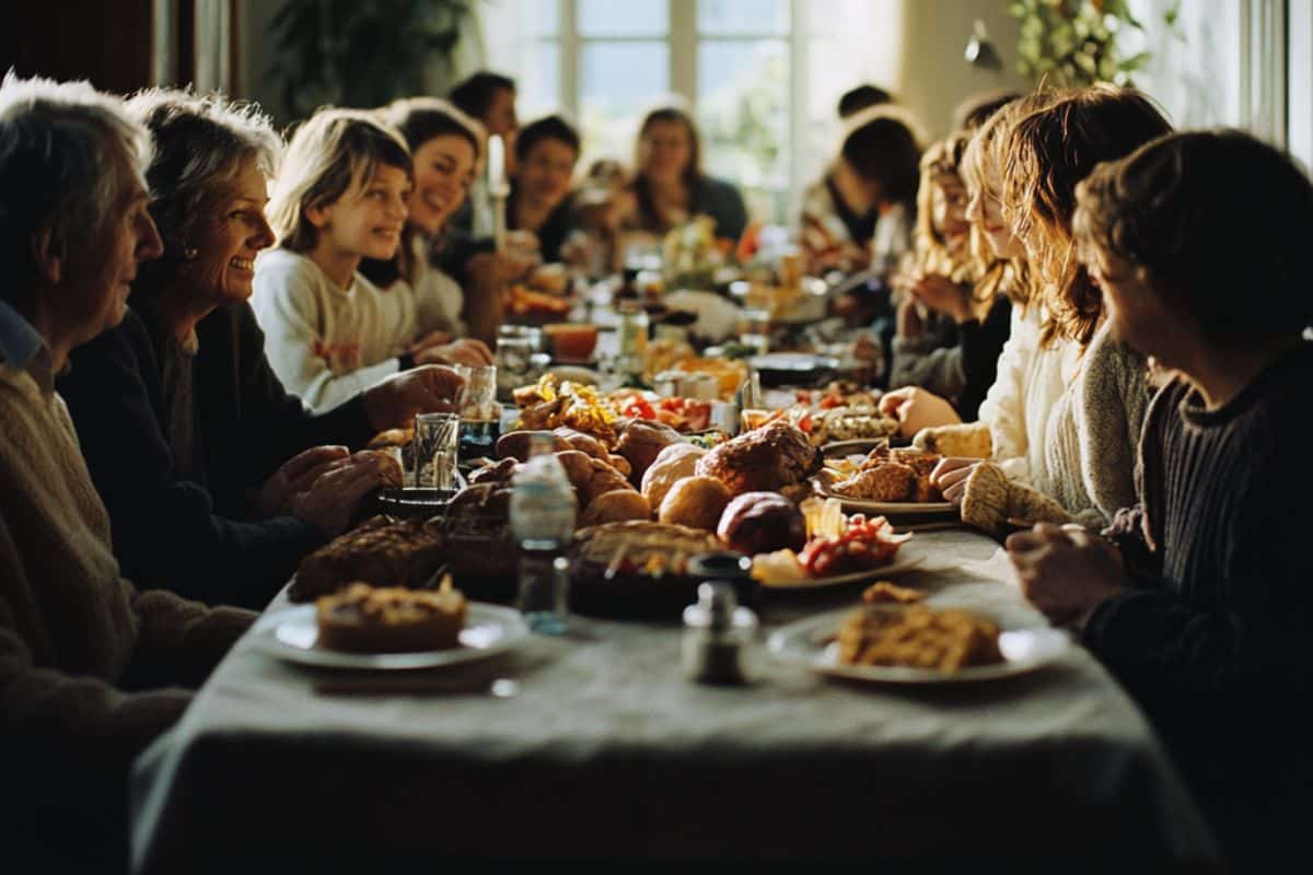 repas famille table dominicale grande nourriture cousinade
