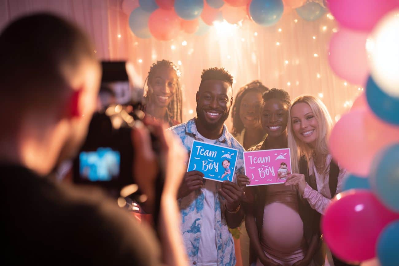 photo gender reveal party annocne sexe bébé team boy team girl rose bleu photographe