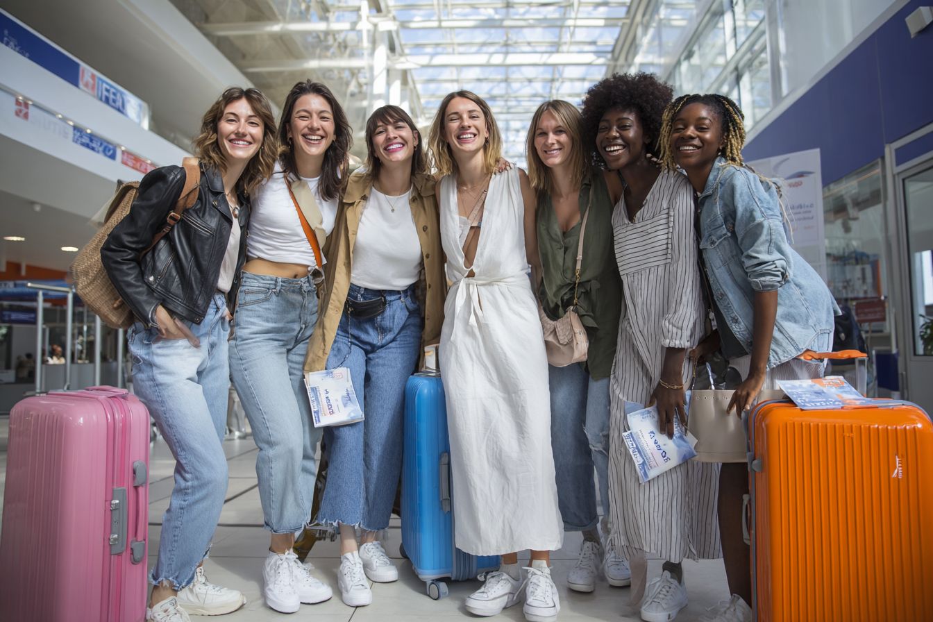 paris aéroport filles départ valise photo groupe evjf