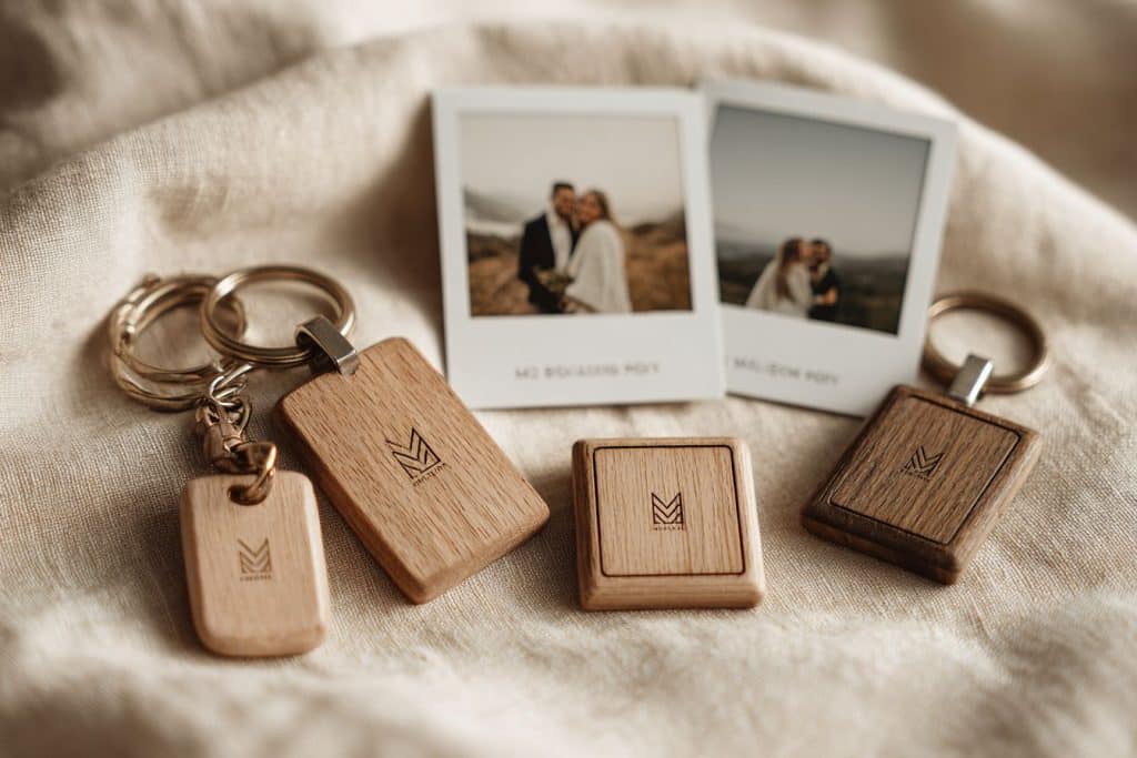 idée cadeau mariage pour les invités – porte-clés gravés, photos imprimées et magnets personnalisés pour remercier les convives